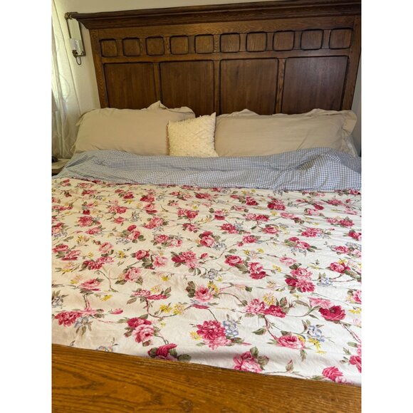 Vtg Ralph Lauren LRL Queen cotton Comforter Floral Peony Gingham Reversible read - Picture 2 of 16